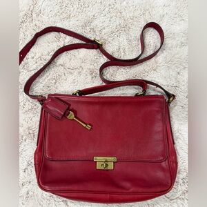 Cherry 🍒 red leather Fossil Memoir Novel flap crossbody handbag